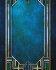 Art Deco style: luxury jewelry promo background, emerald and gold with elegant line accents, premium vintage glamour