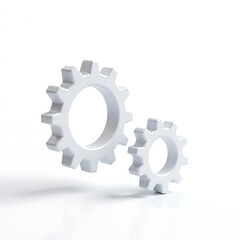two intricately detailed white gear wheels rotate pristine snowy white background subtle gradient