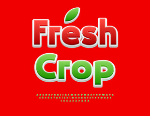 Vector Trendy Advertisement Fresh Crop. Classic Green Font. Decorative Alphabet Letters and Numbers set