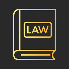 Law book icon with golden design on dark contrasting background
