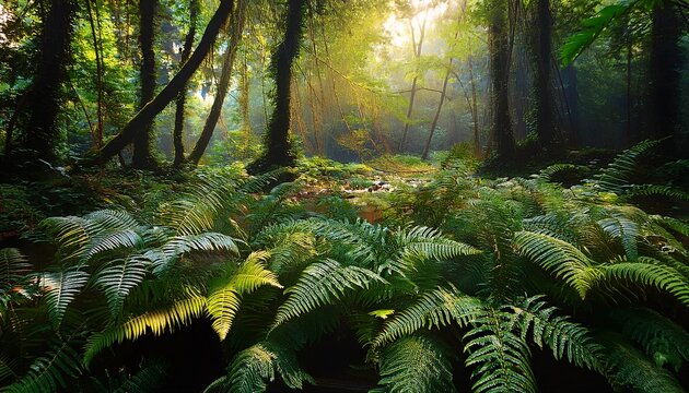 wetland covered with fern leaves lovely ferns and green foliage in nature background of ferns green foliage of ferns tropical plant unique botanical species fern jungles