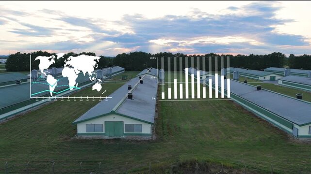 Smart poultry farm with sensor data graphics and IoT technology. Modern agriculture and livestock innovation