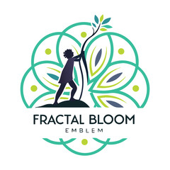 Abstract Floral Fractal Emblem &ndash; Sophisticated Logo Design Combining Organic Bloom and Digital Geometry Elements