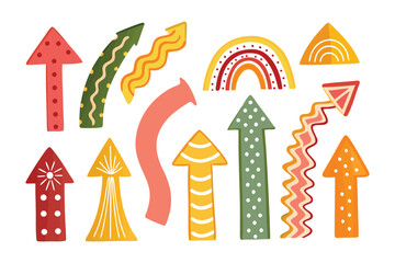 Arrows Collection: A vibrant collection of illustrated arrows, pointing in various directions, perfect for conveying movement, direction, or progress in a visually appealing way. 