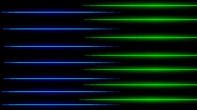 Abstract green and blue horizontal lines animation pattern  black background