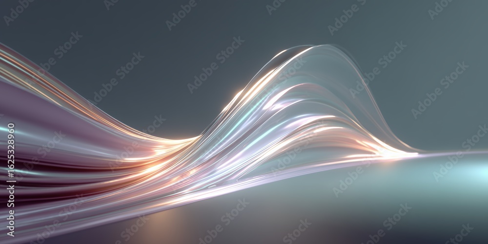 Wall mural flowing wavy lines with metallic reflections on a smooth teal background