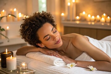 A Woman Lies on a Massage Table, Experiencing a Calming Spa Treatment