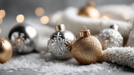 Radiant Silver Christmas Ornament Composition with Textured Sphere &ndash; Immersive Holiday Visual for Inclusive Winter Campaigns