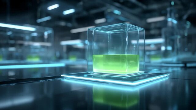 The transparent container liquid in the laboratory is full of technology