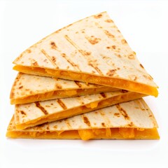 Fototapeta premium Delicious cheesy quesadilla stack, showcasing culinary artistry, golden perfection on white background