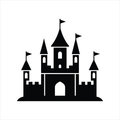 Obraz premium Castle with Flags Silhouette Vector Illustration