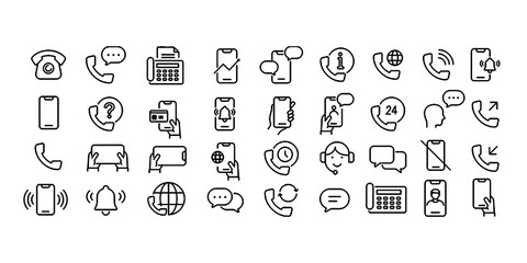 Line drawing icon set about phone in monochrome vector