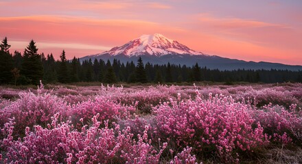 Obraz premium Wildflower Mountain Glow – Scenic Nature Landscape at Sunset