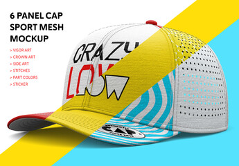 6-Panel Sports Cap Mockup PSD – Customizable Hat with Laser Mesh and Smart Object