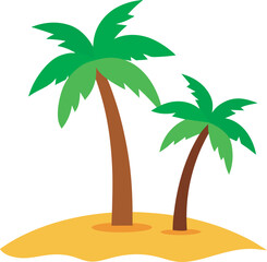 tall and short palm coconut tree cartoon beach island clipart illustration 