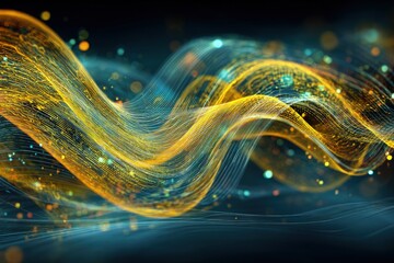 Abstract Digital Design Wave With Gold Yellow Blue Particles