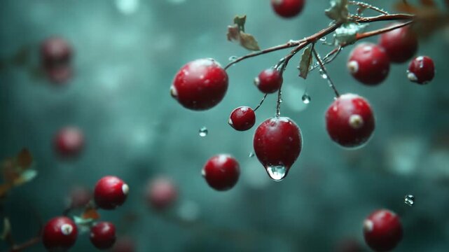 Cranberry Rain: Close-Up of Berries with Water Droplets in Nature