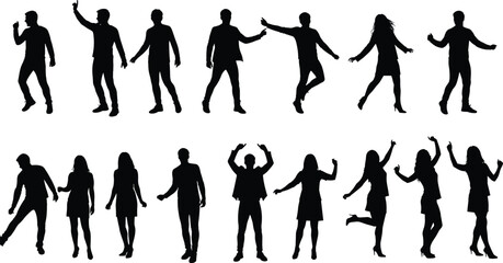 Silhouette vector illustration featuring multiple female models in a diverse range of standing, sitting, and posing postures, against a white background, ideal for fashion and advertising.