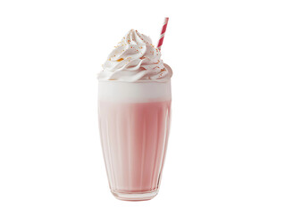 Pink strawberry milkshake with whipped cream isolated on white background isolated on transparent background