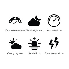 Forecast meter, Cloudy night, Barometer, Cloudy day, Sunrise, Thunderstorm, icon