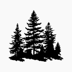 Landscape Icon Symbol Set Pine Trees Vector, Pine Silhouette Black Set Simple Artwork, Trees Shape Pine Art Illustration Design