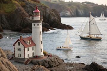 Lighthouse Stands on the Northern California Coast Near Sailboats