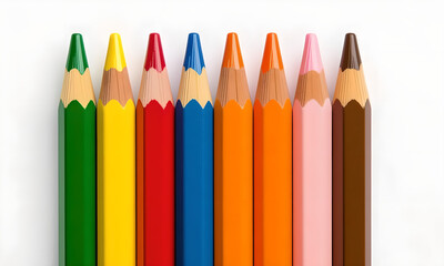 Fototapeta premium Colorful pencils lined up on white background, art and education concept