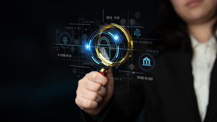 Cybersecurity system interface with biometric lock and data protection. Cybersecurity protects...