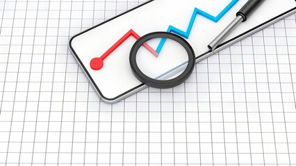 Magnifying Glass on Business Growth and Trend Chart