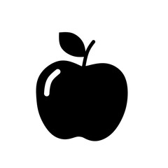 Black silhouette apple icon with a stem and leaf. Minimalist flat fruit symbol perfect for health, food, or nutrition concepts.