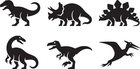 Dinosaur Icons Set Tyrannosaurus Triceratops Stegosaurus Brontosaurus Raptor Pterodactyl