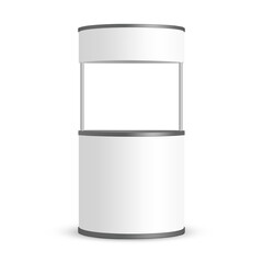 Round promotional booth mockup isolated on white background. Ideal for trade shows, product sampling, brand promotions, marketing presentations, and exhibition stand designs