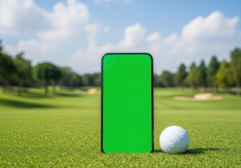 Obraz premium Smartphe with green screen golf course grass