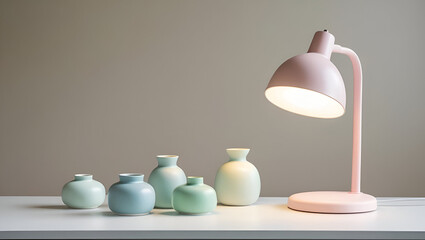 Desk with pastel file racks and motivational wall grid arranged in a clean organized workspace aesthetic