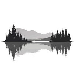 Naklejka premium Vector postcard templates for nature lovers Serene lake with silhouetted trees and mountains, nature illustration, reflection on transparent background