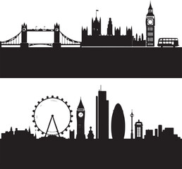 London skyline featuring iconic landmarks and transportation bridge tower