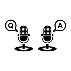 Two Microphones with Question and Answer Speech Bubbles podcast interview