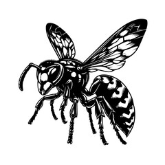 Detailed Black and White Wasp Illustration.