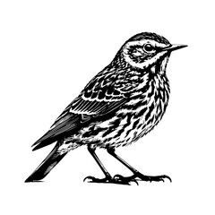 Detailed Black and White Illustration of a Songbird.