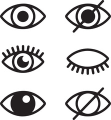 Eye Icons Illustrating Vision Concepts Open and Closed Eyes with Crossed Out Symbols in Graphic Style