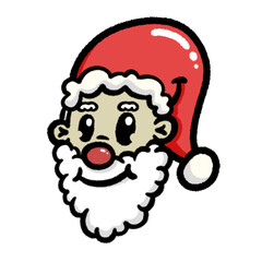 Cute Cartoon Santa Claus Face with Red Hat and Beard – Festive Christmas and New Year Character for Holiday Design