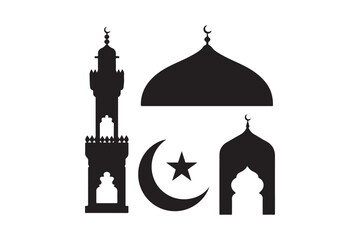 Islamic symbols and mosque architecture silhouette collection