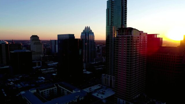 Austin texas skyline at sunset with skyscrapers and modern architecture