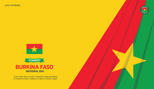 burkina faso Independence Day Design, minimalist template of August 5th design elements with waving curtain on the right, burkina faso map and flag in poster and banner form