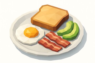 Breakfast plate with toast, egg, bacon, and avocado served in a modern design