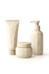 Elegant geometric skincare products arranged on a simple background for design purposes