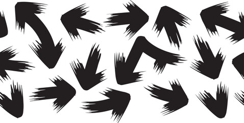 Obraz premium Directional Brushstroke Arrows Seamless Pattern Black and White Artistic Guidance Hand Drawn Grunge Style Visual Navigation Creative Background