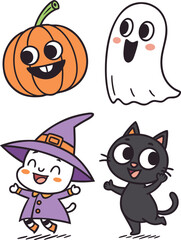 Cute Halloween Characters &ndash; Ghost, Pumpkin, Cats, Witch Hat