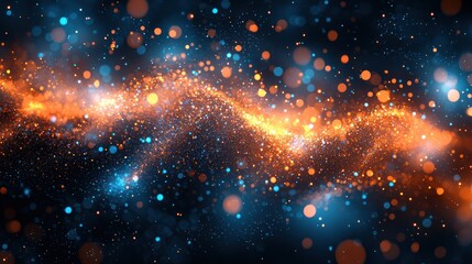Obraz premium Abstract glowing particles swirling in dark space, possible use for background graphic