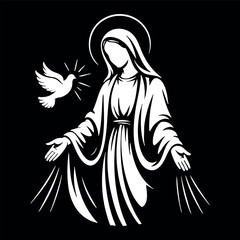 Virgin Mary Vector illustration, Mother Of God Clipart Design, mother of Jesus Art